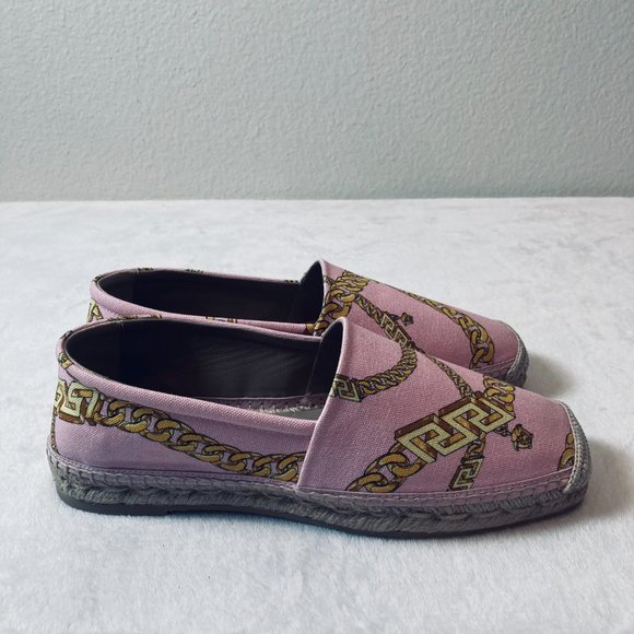 Versace Chain-Print Cotton Espadrille Loafers Pink Size 10B New In Box Authentic - Picture 11 of 13